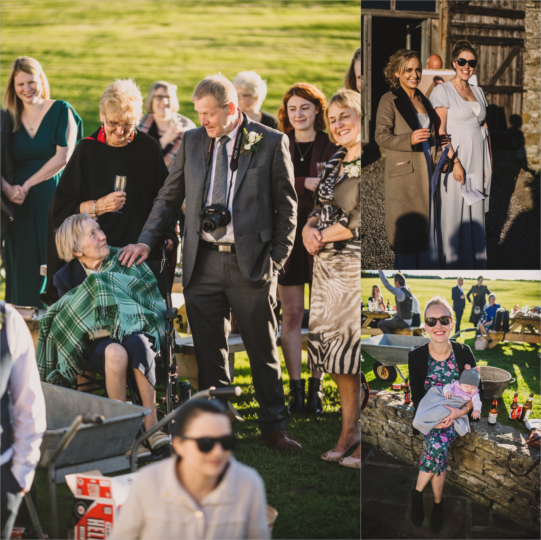guests enjoying the wedding speeches in the garden at a knipe hall wedding in cumbria