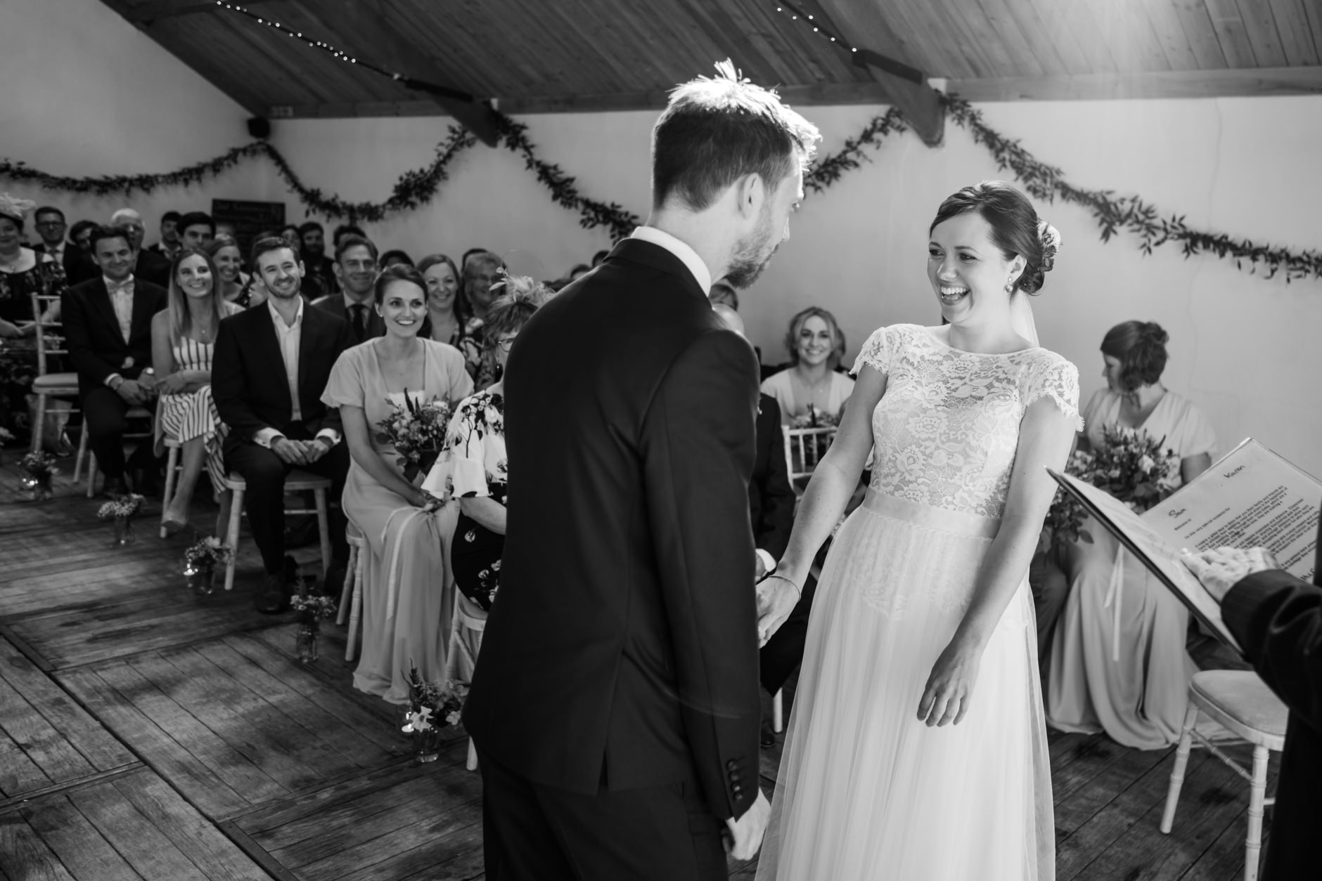 black and white image of knipe hall wedding ceremony