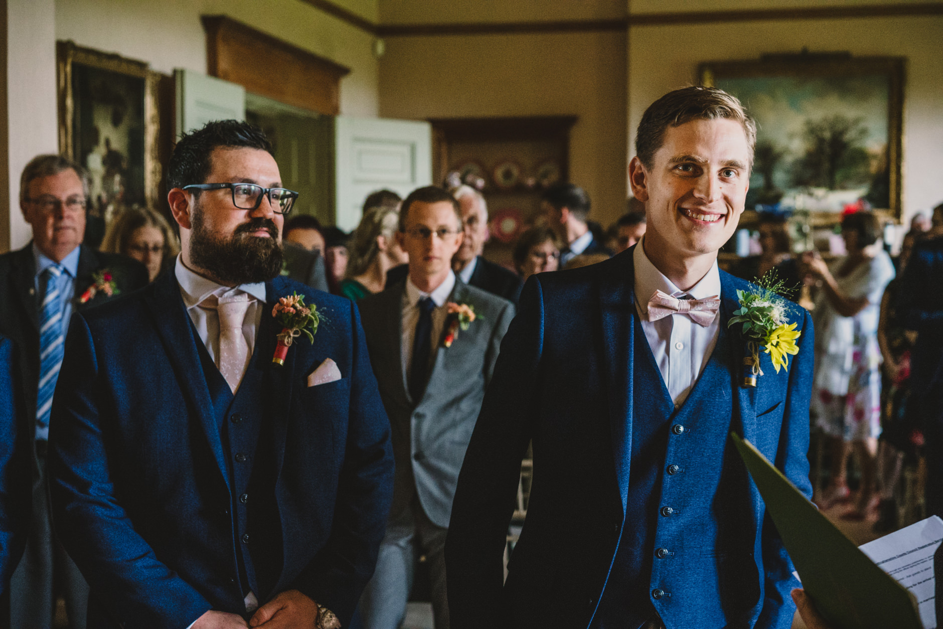 groom and his best man await the arrival of the bride during wedding ceremony at east bridgford hill