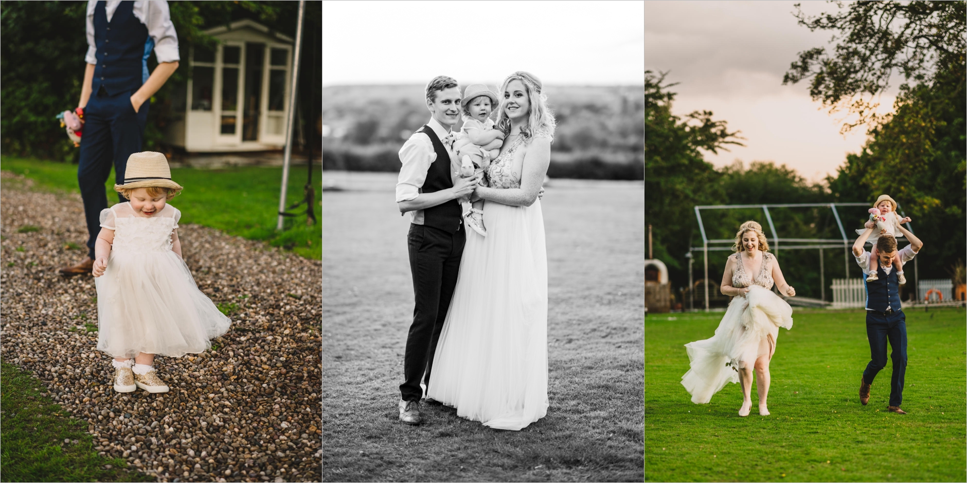 portraits of the bride and groom and their daughter at east bridgford hill