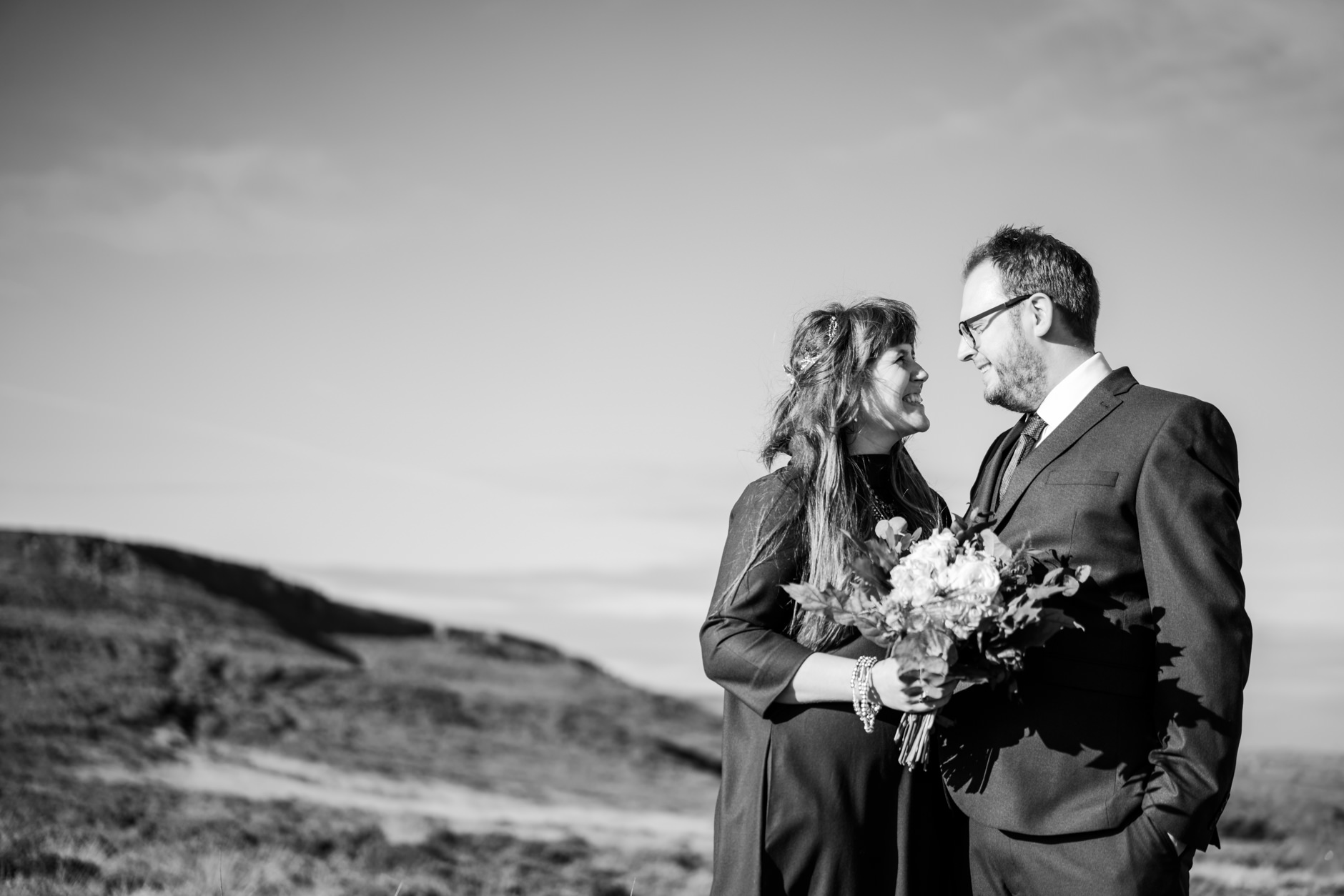 ikley moor wedding photo on black and white